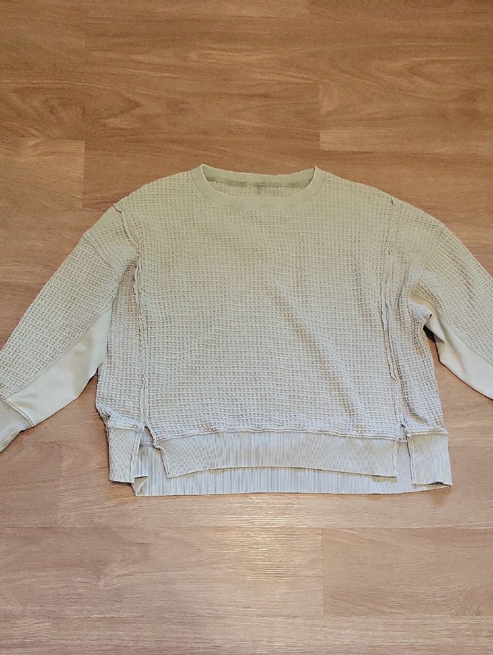 American Eagle Outfitters Cream Waffle-Knit Crew Sweatshirt